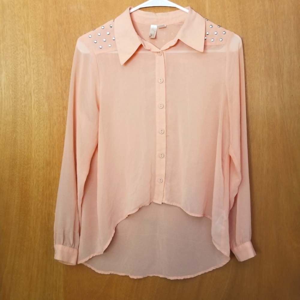 Sheer Peach colored button up, size Small